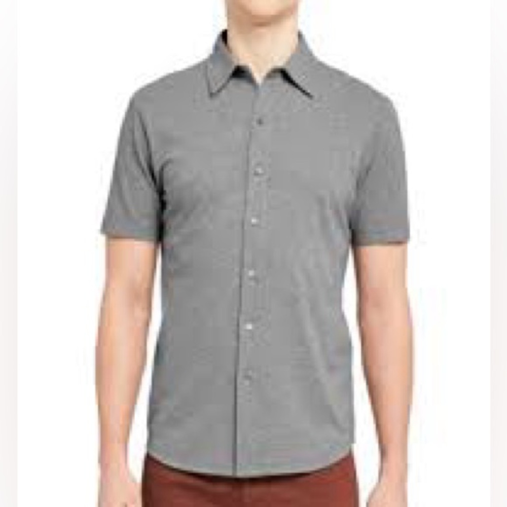 MEDIUM THEORY Men’s Standard-Fit Fairway Sport Shirt button up cotton grey gray
